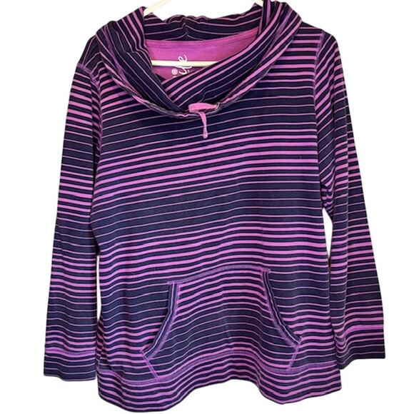 Made for Life Womens Sz Lg Pink/Purple Striped Cowl Neck Sweatshirt Loungewear - Picture 3 of 8